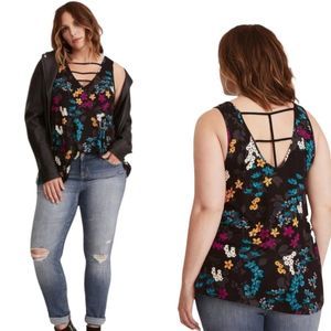 Torrid Super Soft Floral Print Strappy Tank Top Black - Women's size 5 - 5X